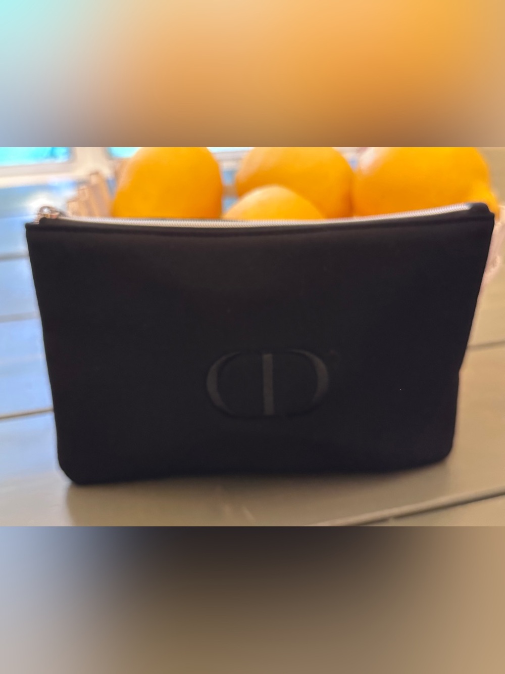 Christian Dior Beauty Black CD Logo Velvet Flat Clutch Makeup Pouch New